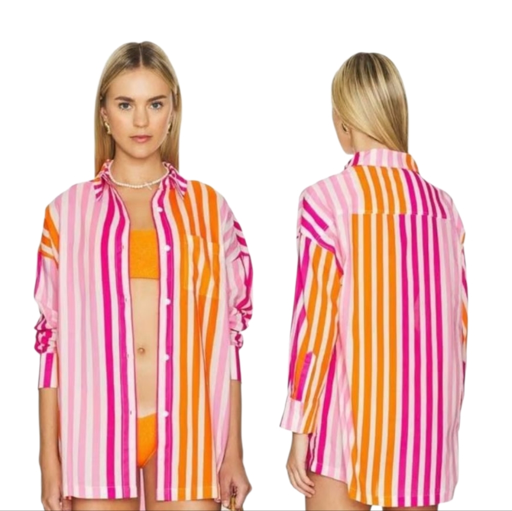 BEACH RIOT Alexa Top Shirt Swim Cover Up Coverup In Sunset Stripes Size S / M - Picture 2 of 8